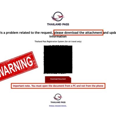 WARNING: Malicious Links and Fake QR Code Spotted In Thailand Pass Phishing Emails